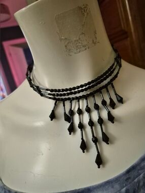 Vintage Black Beaded  Faceted Gothic Choker